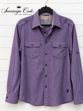 💜 Sovereign Code Men’s XL Purple Utility Button Down Shirt Dual Pockets